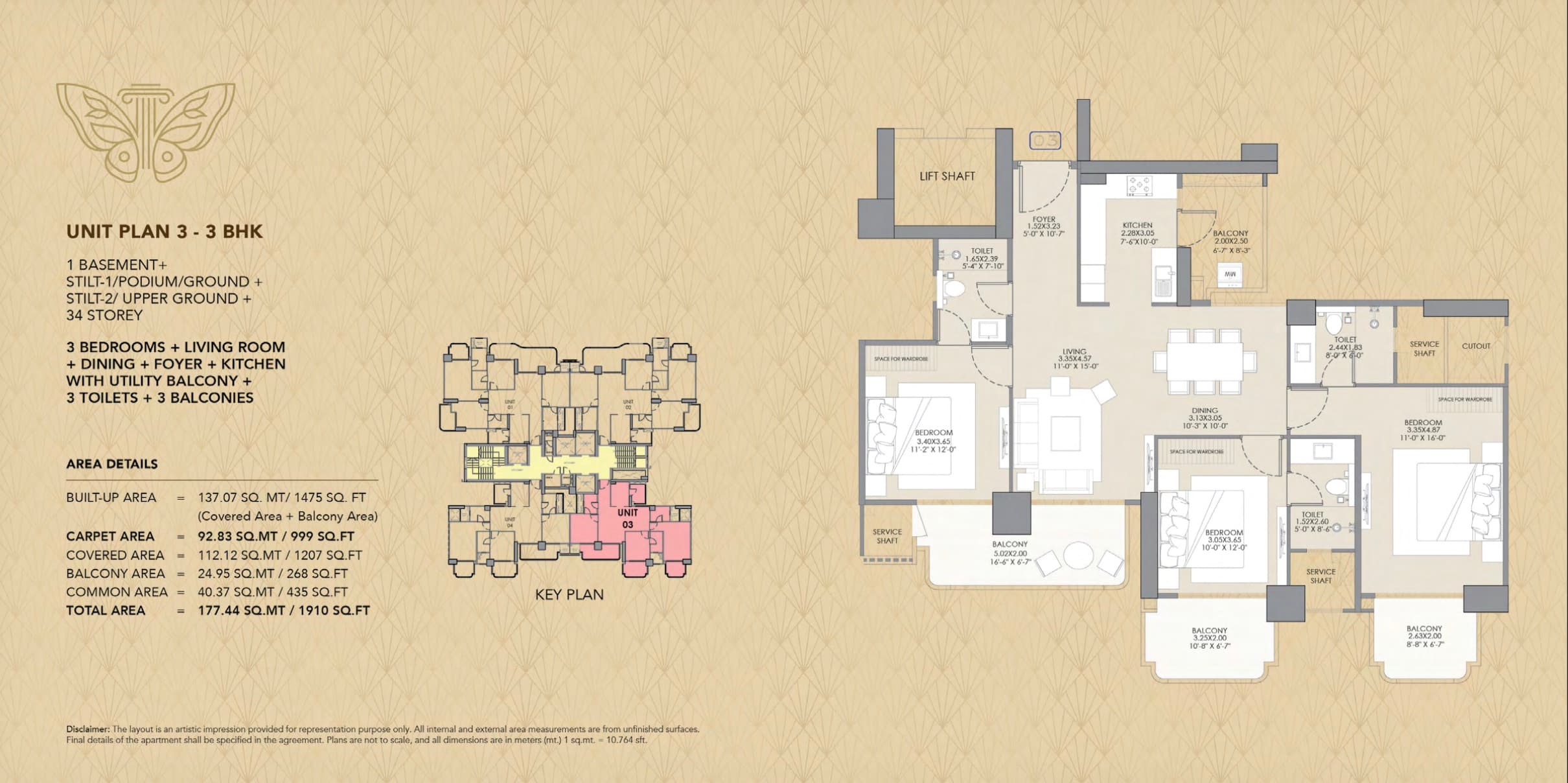 3 BHK Floor Plan Layout
